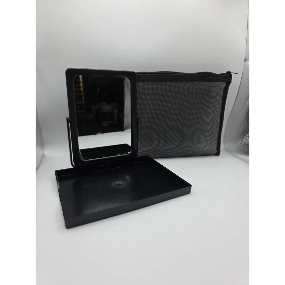 Mary Kay Folding Travel Makeup Mirror, Tray Stand & Mesh Zippered Bag Black-New
